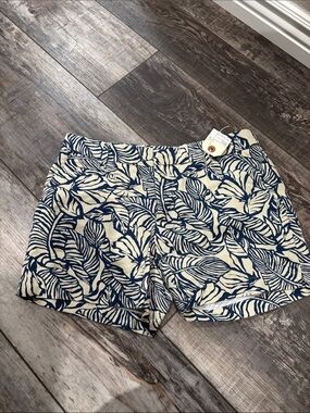 Women’s Navy Leaf-Print Cotton Shorts
